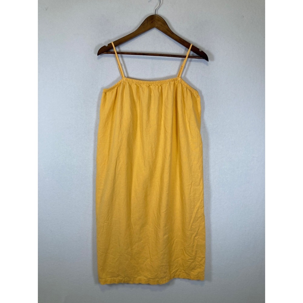 Boho Coastal A New Day Women M Yellow Linen‎ Blend Midi Slip Dress Pockets